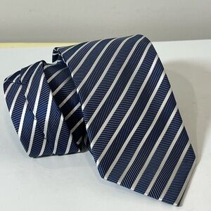 Haines & Bonner of London Handmade 100% Silk Classic Blue and White Striped Tie